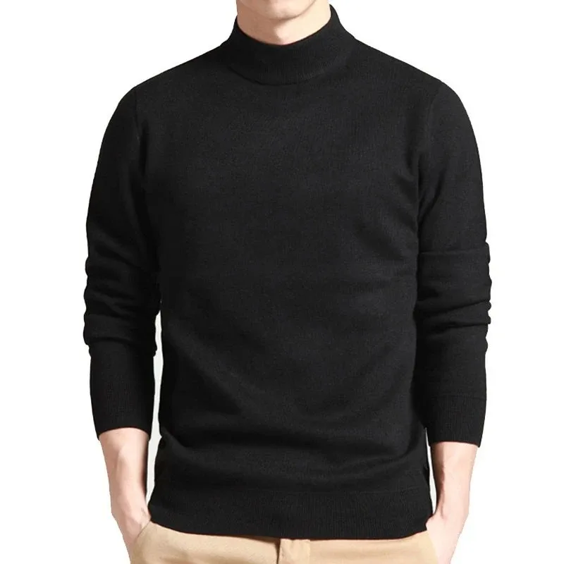 

Men's Warm Sweater Autumn Mock Neck Solid Color Casual Basic Style Knitwear Long Sleeve Slim Fit MaleTrendy Pullovers
