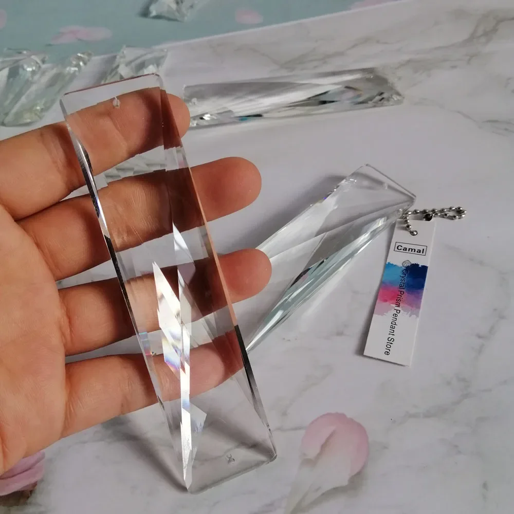 Camal 1PCS 120mm (2 holes) Faceted Long Rectangle Crystal Spacer Pendant Lamp Prisms Chandelier Suncatcher Lighting Parts Decor
