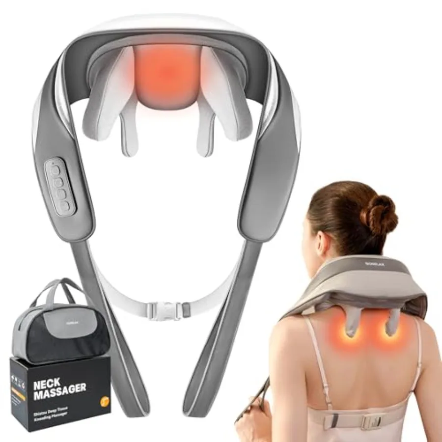 

Electric Shiatsu Neck and Back Massager with Heat for Pain Relief Deep Tissue Massage Pillow in Grey for Shoulder Leg Body Musc