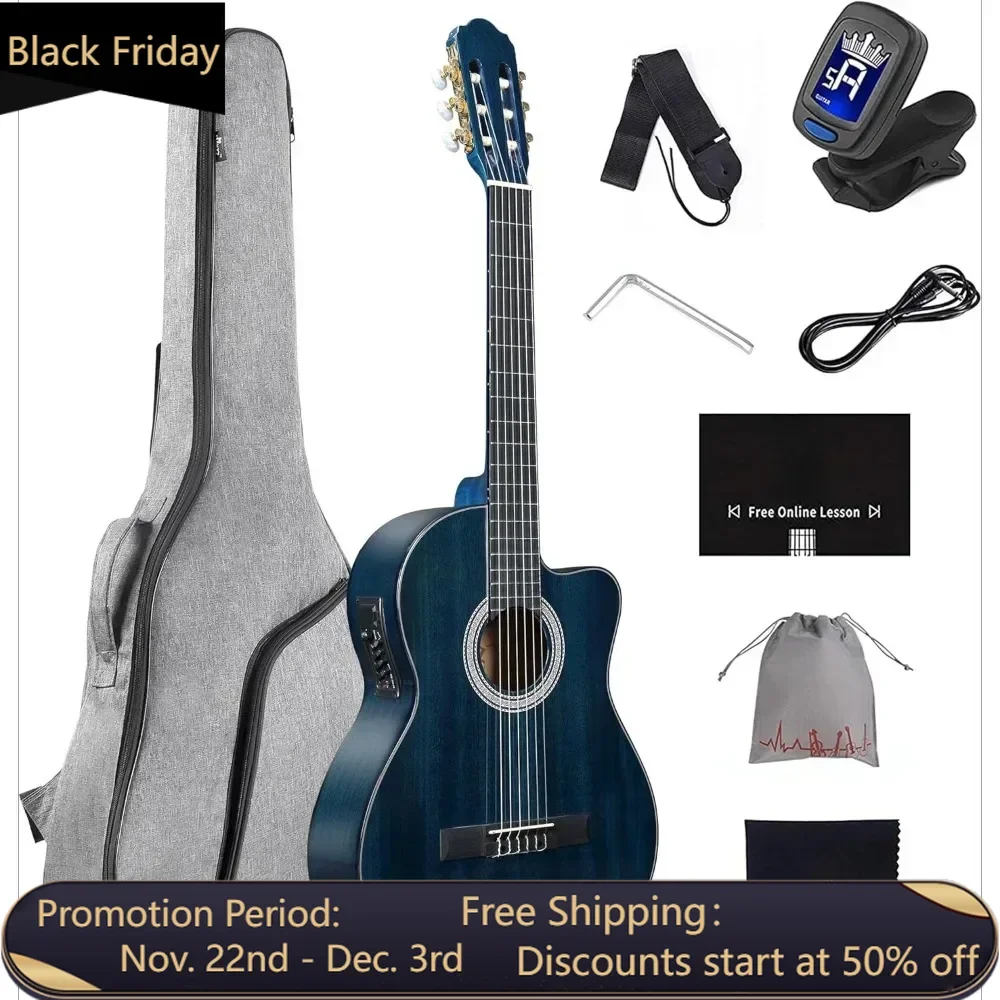 

Electric Guitar, 39 Inch Cut Nylon String Classical Built-in Pickup Kit, Equipped with 4-band EQ Equalizer and Nylon Strings