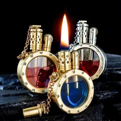 Retro Handmade Pure Copper Kerosene Lighter Transparent Visible Oil Tank Round Collection Antique Men's High-end Smoking Gift