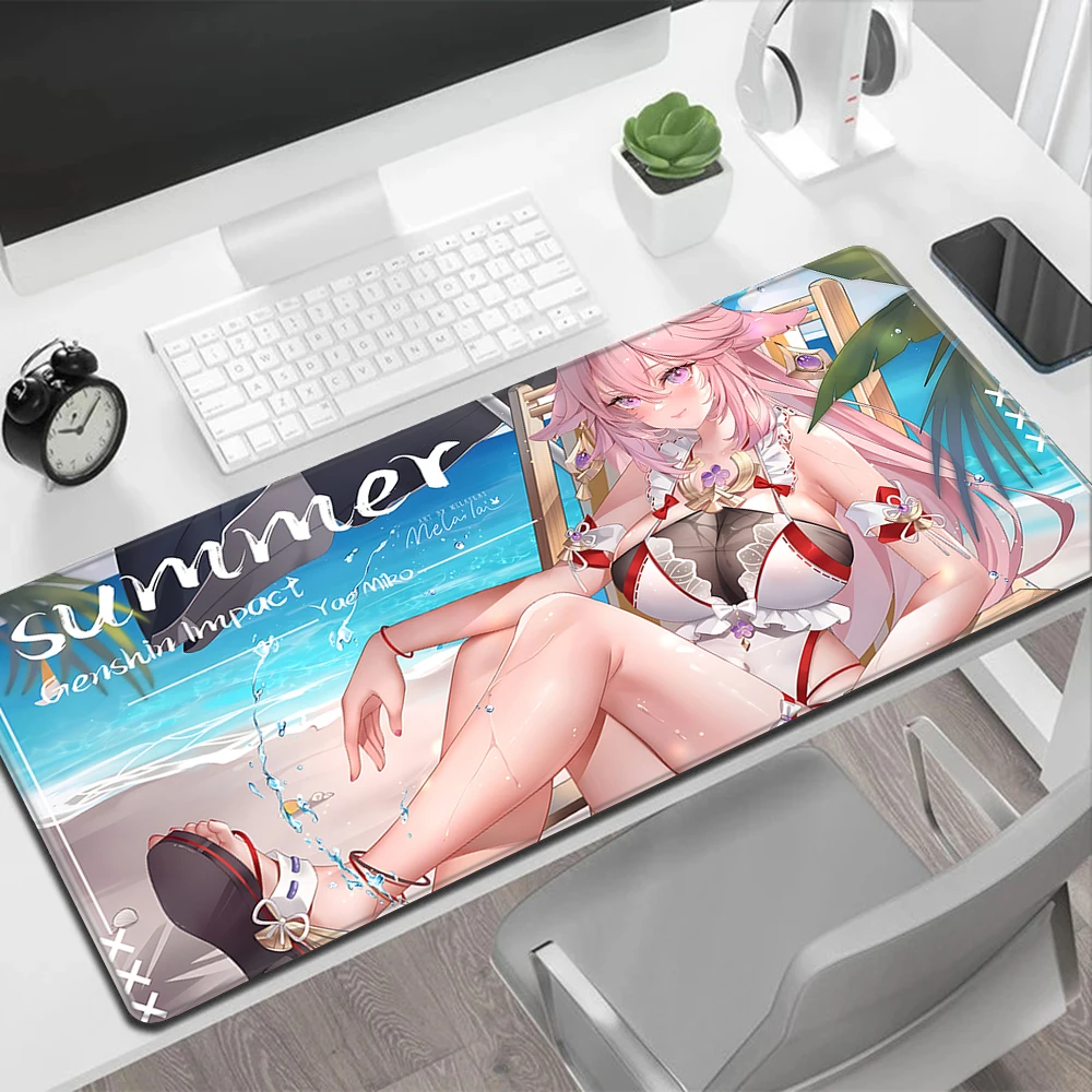 Yae Miko Genshin Impact Mousepad HD Printing Computer Gamers Locking Edge Non-slip Mouse Pad XXL90x40cm Keyboard PC Desk Pad