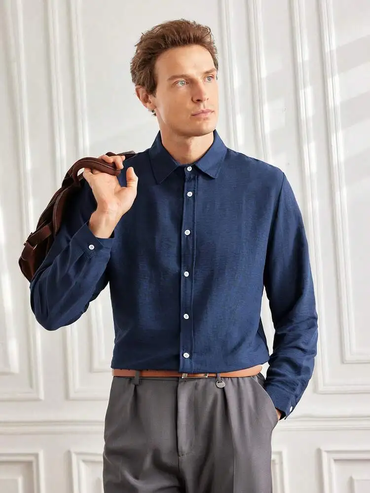Men s Grey Textured Long Sleeve Dress Shirt For Business Casual Commuting Gift For Father Husband