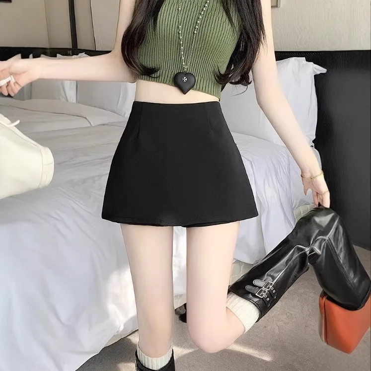 Black Grey A-Line  Skirt Women's Summer 2025 New High Waist Versatile Bodycon Skirt Sweet Style Pure Color Short Skirt