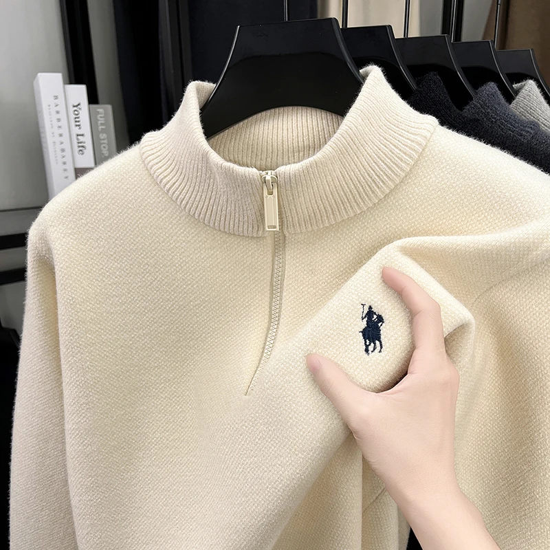 Luxusmarke Herrenpullover Winter Neu Verdickter Warmer Rollkragenpullover Mode Klassischer Paul Pony Bestickter Samt-Strickpullover – Detail 13