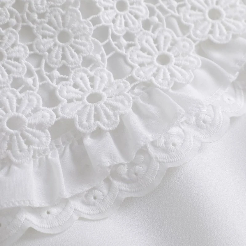 여성 및 소녀용 화이트 빅 라펠 숄 인조 칼라, 러플 트림 탈부착 가능한 반셔츠 라펠 블라우스 칼라 장식