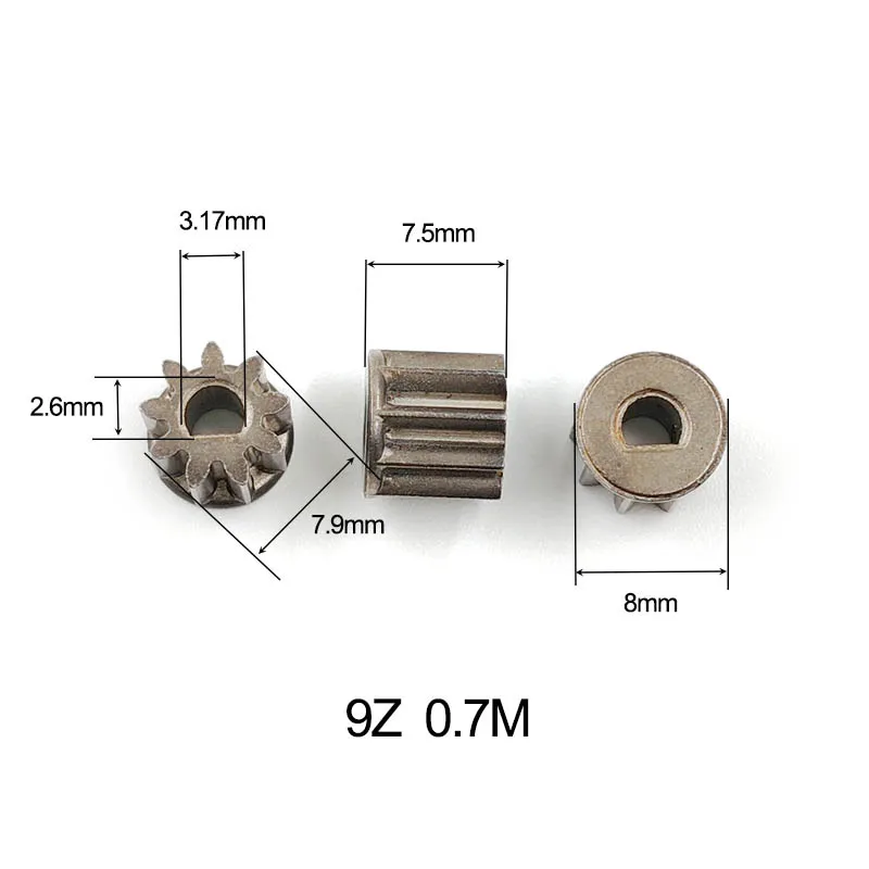9T D-shaped Hole Charging Drill Gear OD=7.9mm 3.17x2.6mm Hole 9 Teeth Hard Metal Pinion 9z 0.7M DIY Repair Parts