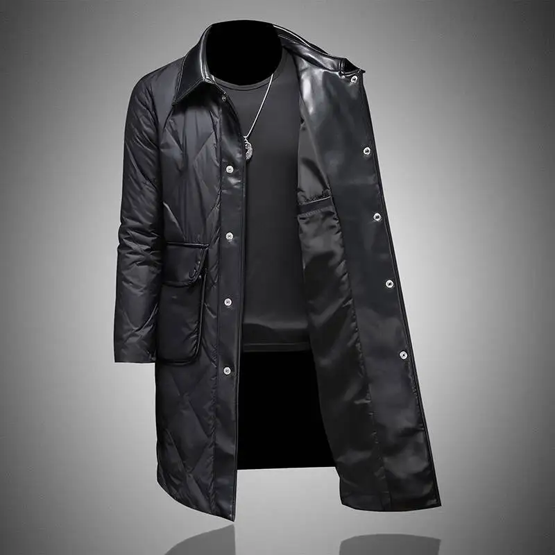 2025 Winter Plaid Duck Down Jacket Top Quality Vintage Down Jacket Clothing Mid-length Long Black Duck Down Coat Kurtka Zimowa