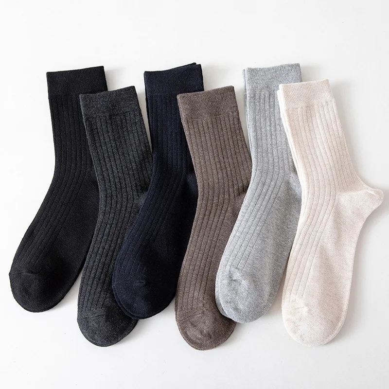 

New autumn and winter solid color fashion vertical strip men's classic mid-calf socks cotton casual and comfortable men's socks