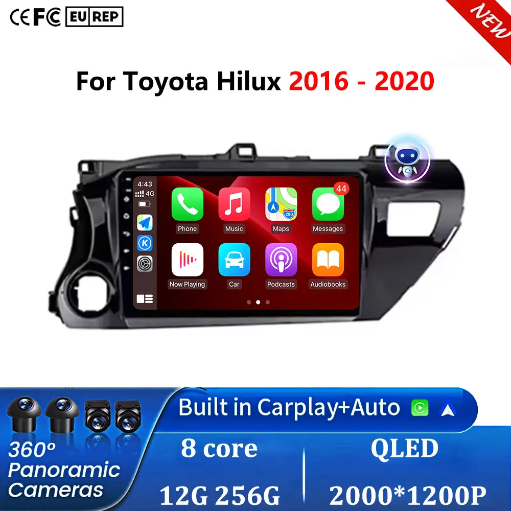 Android 16 For Toyota Hilux 2016 - 2020 Car Radio with Screen Multimedia Player Navigation GPS Carplay BT Head Unit Autoradio
