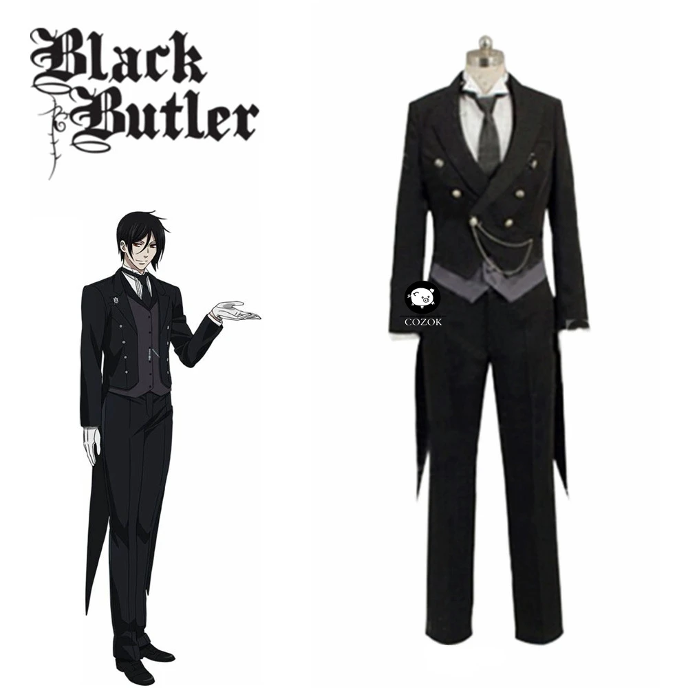 

Anime Black Butler 2 Kuroshitsuji Sebastian Michaelis Cosplay Costume Unisex Uniform for Gift Halloween Party Full Set Clothing