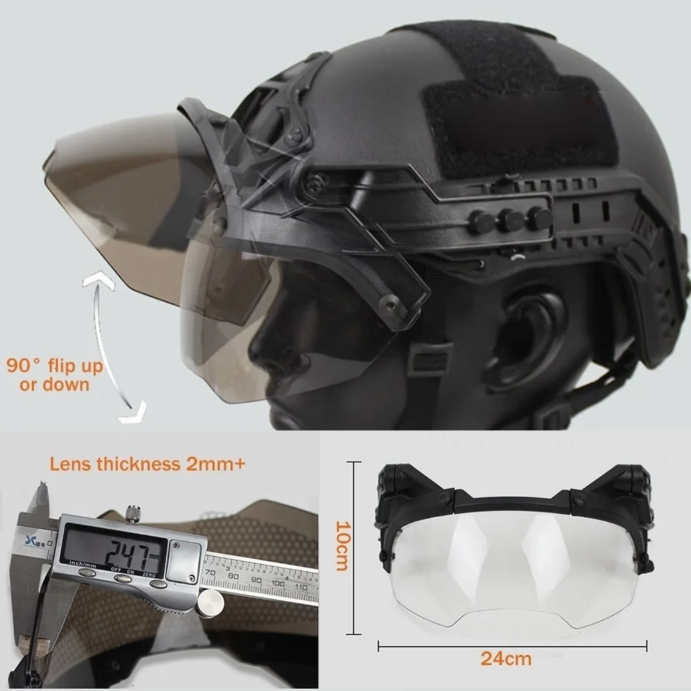 Kask Airsoft z goglami optycznymi Półtwarz Stalowa maska siatkowa Ochrona uszu Pokrowiec na kask, zestaw hełmu FAST PJ o grubości 6 mm