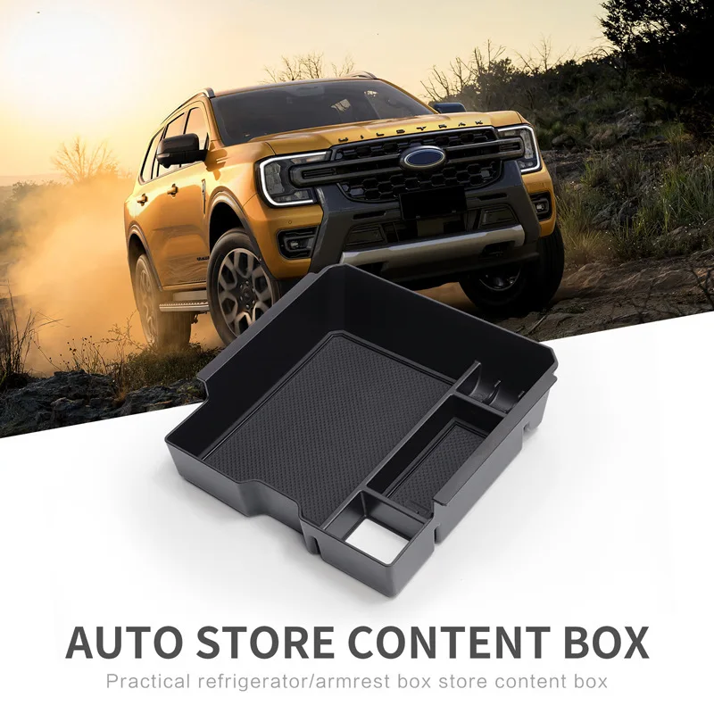Center Console Organizer for 2024-2025 Ford Ranger & Raptor, Anti-Rattle Armrest Storage Tray with Non-Slip Mat,No Tools Install