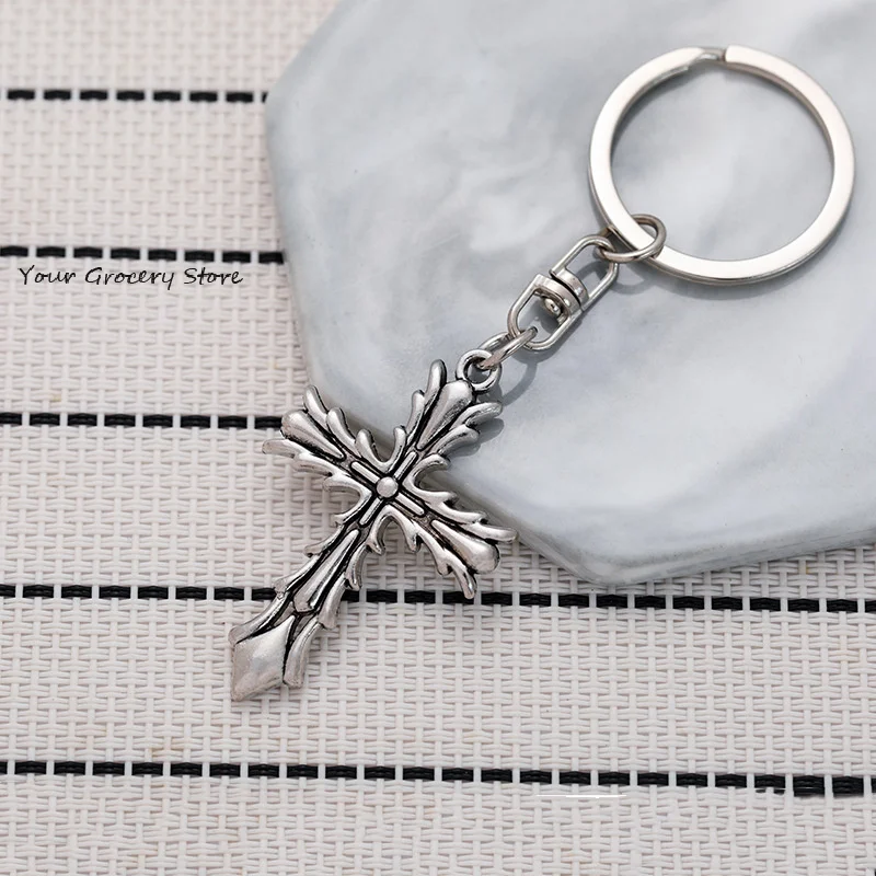 Vintage Goth Cross Car Keychain For Women Men Hip Hop Thorn Cross Keychain Creative Backpack Decoration Accessories Gifts