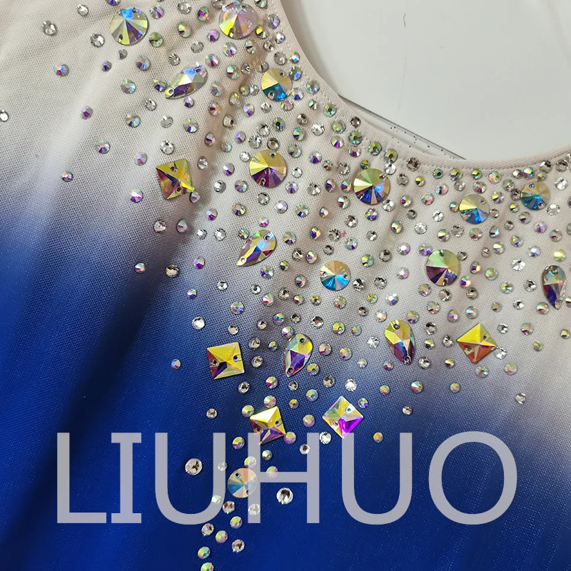 LIUHUO Pattinaggio di Figura sul Ghiaccio Abito Blu Ragazze Donne Adolescenti Abito da Competizione in Spandex Elastico