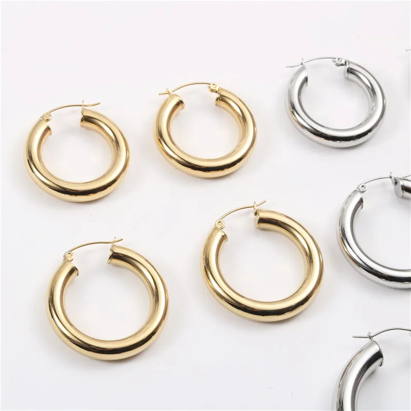 Visunion Classic Stainless Steel Ear Buckle for Women Trendy Gold Color Small Large Circle Hoop Earrings Jewelry Accessories