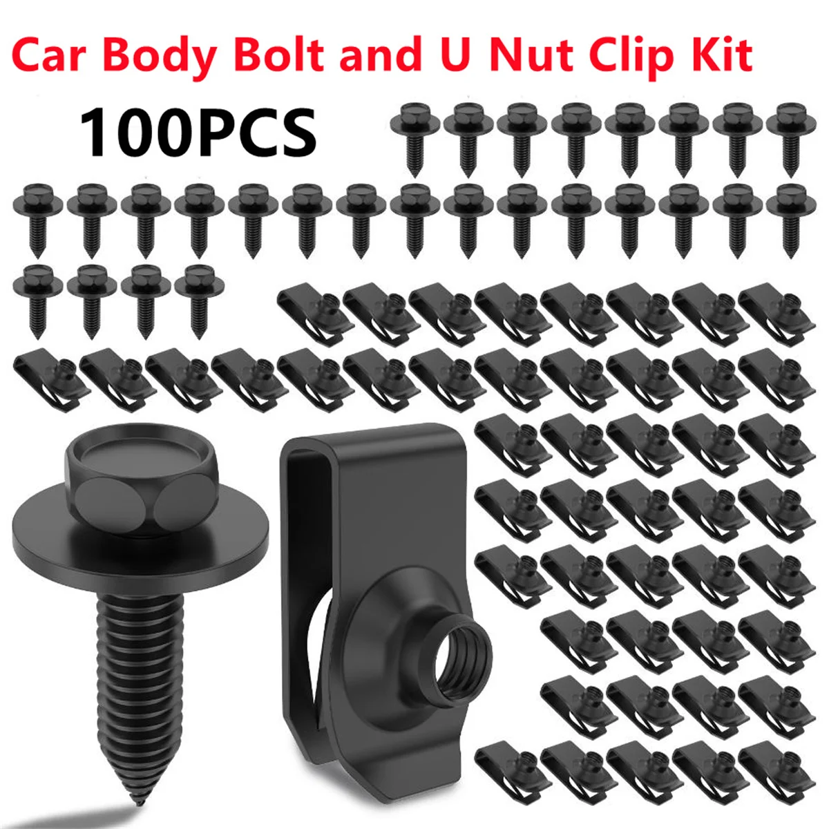 100PCS Car Body Bolts U-Nut Clip M6 Engine Cover Undertray Bumper Fender Liner Retainer Fastener Rivet Screws Auto Fastener