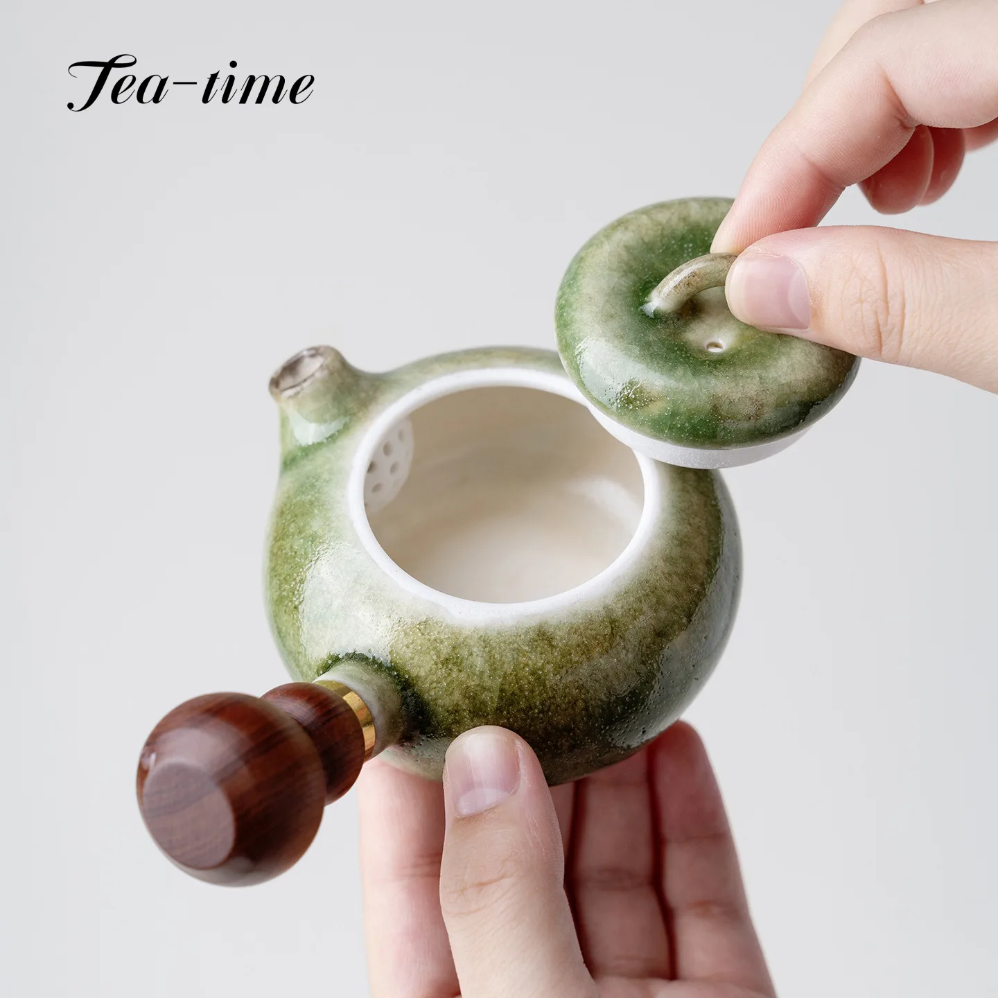 Kiln-Fired Green Kettle Ceramic Teapot Side Handle Tea Infuser Teapot Yixing Chinese Brewing Teapots Gong Dao Bei Ceremony Pot - view 3