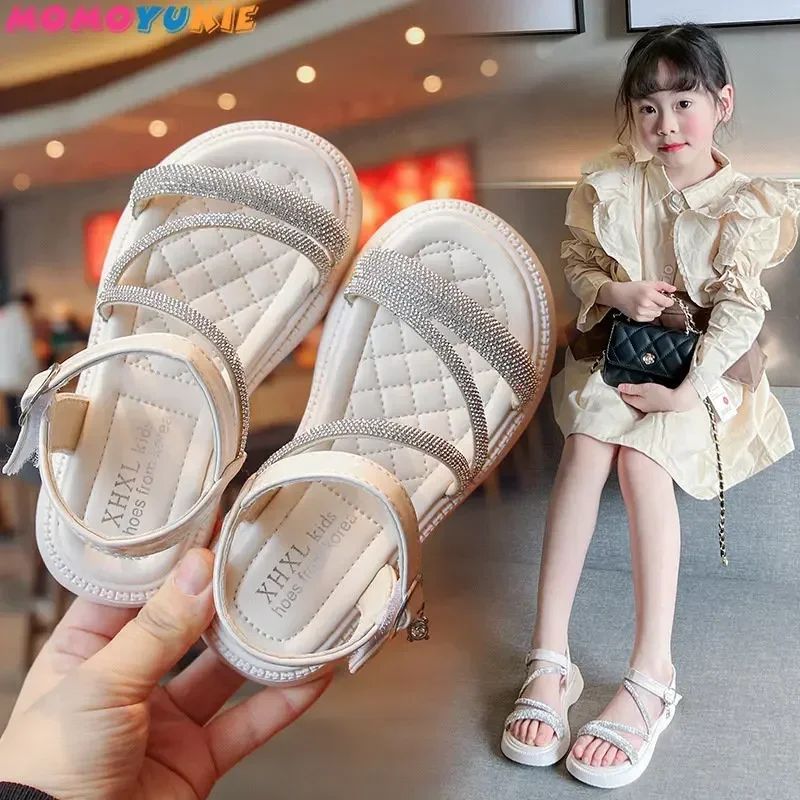 Summer Baby Kid Flats Fashion Party Dress Beach Shoes Outdoor Toddler Rhinestone Soft Sole Girls Princess Sandals 2023 Versatile