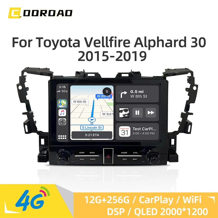 2K Android 14.0 Car Radio For Toyota Alphard 30 35 2015-2019 CarPlay GPS Navigation 4G WiFi Bluetooth DSP Car Multimedia Player