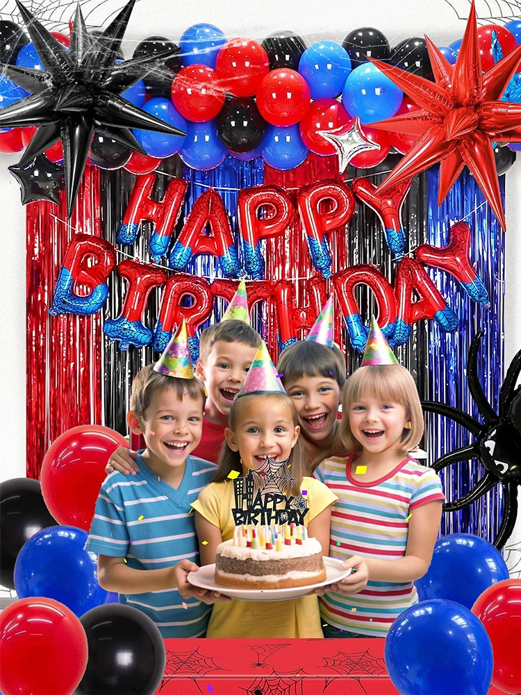1/2/68-teiliges Geburtstagsset im Spinnen-Thema, Spinnen-Thema Happy Birthday Banner und Ballons, Jungen-Geburtstag, Halloween – Detail 3