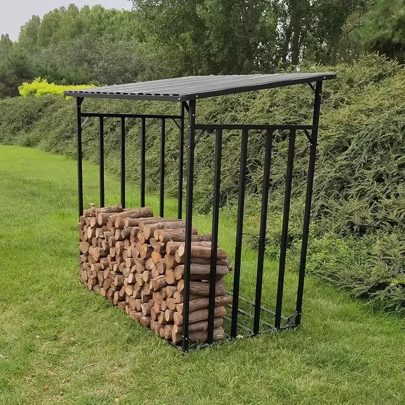 Outdoor Patio Firewood Log Holder High Load Bearing Steel Log Storage Rack Weather Proof Wood Stand Firewood Rack