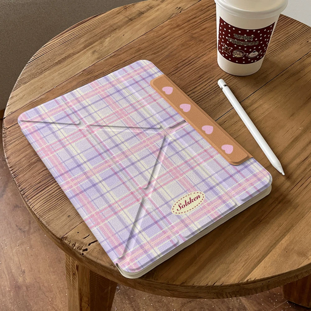 Purple Checkered For Magnetic Tablet Case For iPad Pro 11 12.9 13 M4 M3 M5 Shell 8.3 9.7 10.2 5/6/7/8/9 10/11th Air 4 5 6 Cover