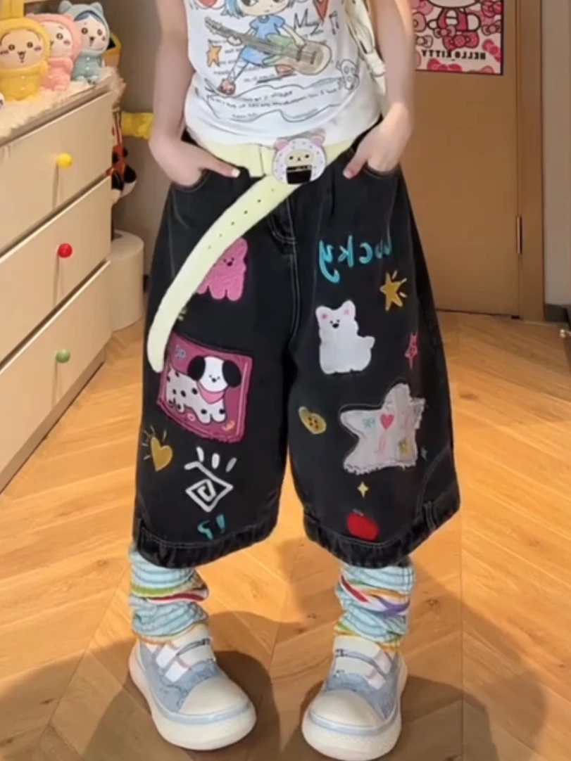 Giappone Kawaii Pantaloni di jeans Donna Dolce Harajuku Vintage Capri Jeans Ragazza carina Kpop 2000s Elegante Grunge Y2k Streetwear Bottoms