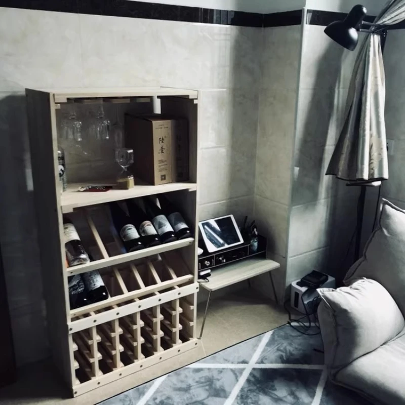 Rak Anggur Kayu Solid Rumah Tangga Nordik/Rak Display Anggur/Rak Penyimpanan Anggur/Rak Anggur Log