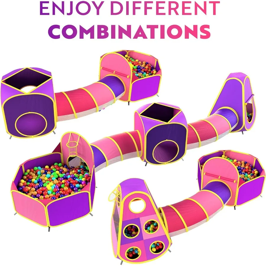 Playz – tente de jeu princesse, 5 pièces, fosse à balles avec cerceau de basket-ball et tunnel de jeu pour tout-petits, bébés, filles et garçons, intérieur et extérieur