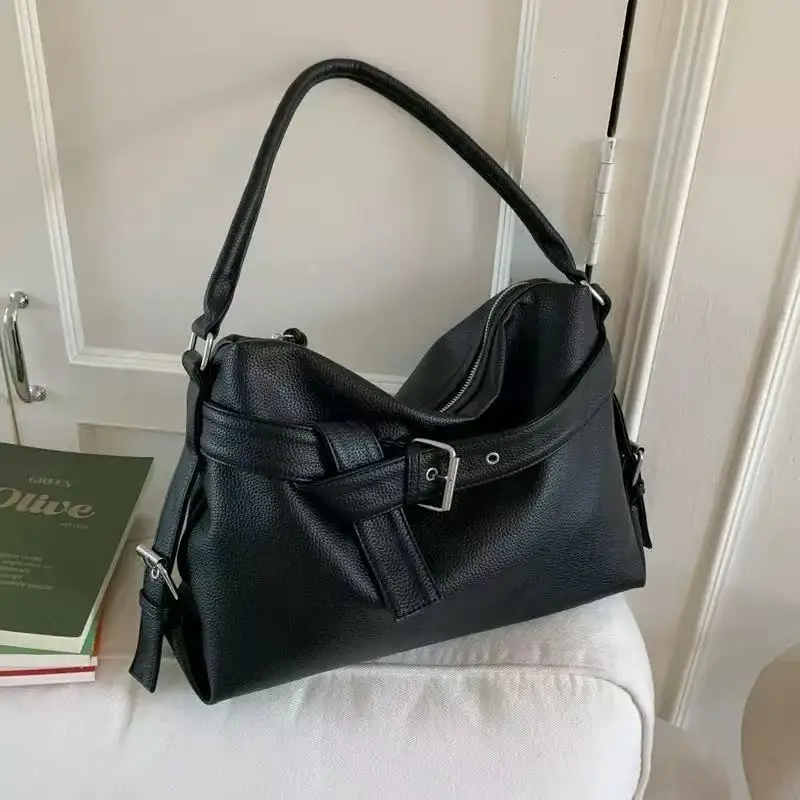 American Retro Lychee Patterned Large Capacity Handbag For Women Simple And Casual Versatile Single Shoulder Crossbody Bag Trend