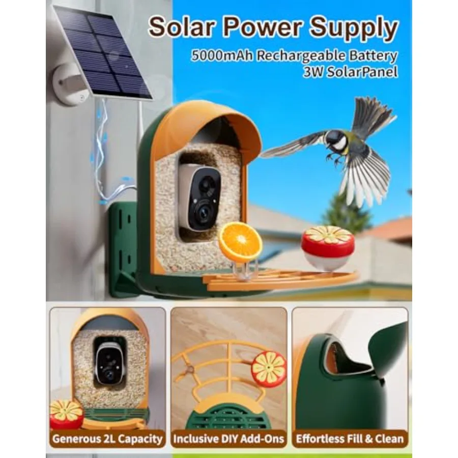 Smart Bird Feeder with Camera Solar Powered Wireless Birds 2K HD Camera with APP Control Night Vision Motion Detection Alerts I view 5