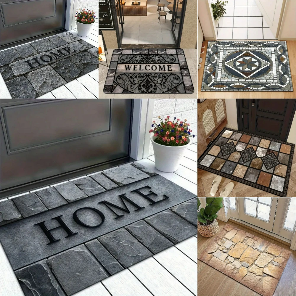 Modern Slate Pattern Design Welcome Door Mat Non Slip Rug for Indoor Outdoor Use Patio Balcony Living Room Bedroom Floor Carpet
