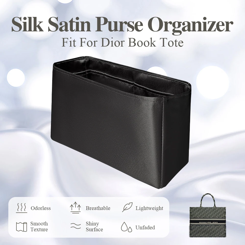 

Silk Satin Purse Organizer Insert Fit for Dior Book Tote Bag Inside Storage Bag Organizer Insert Inner Liner Bag Storage Insert