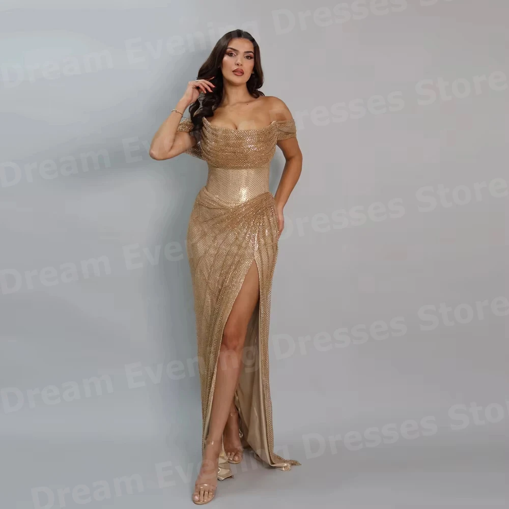 فساتين سهرة حورية البحر متألقة مكشوفة الكتف للسيدات مخصصة من Vestidos Para Mujer فساتين حفلات بفتحة جانبية رداء De Soirée