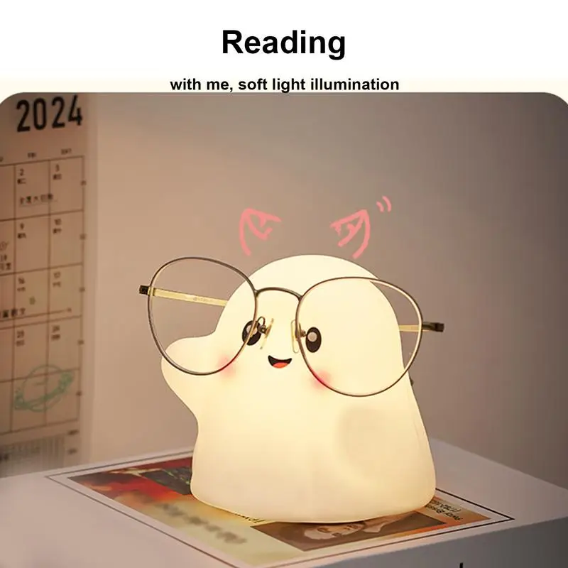 Halloween Ghost Night Light Cute Bedside Ghost Touch Lamp Silicone Cute Halloween Ghost Decor With Sound Effect For Living Room