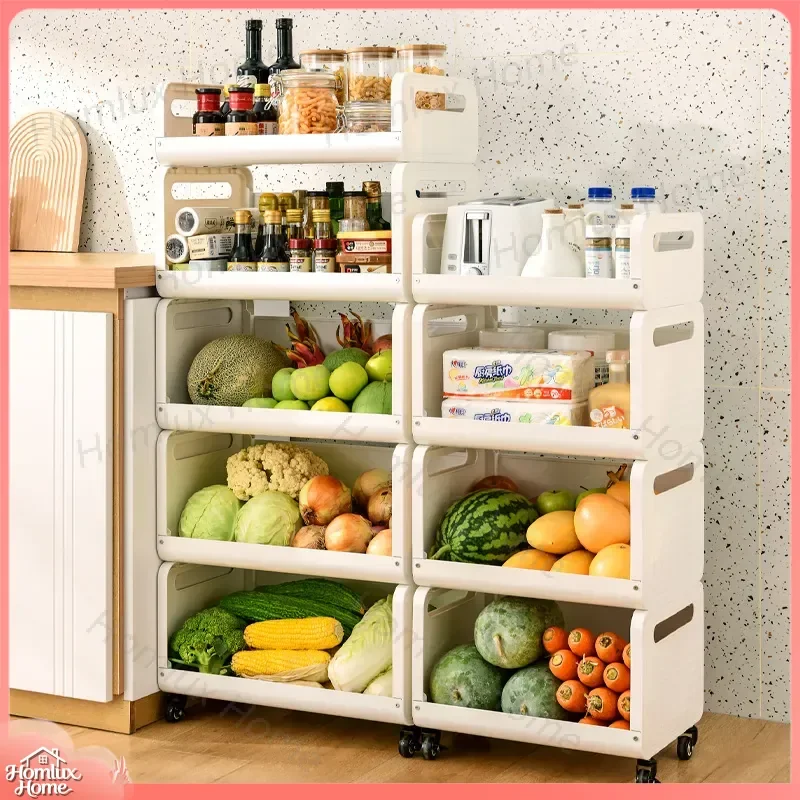 Multi-Layer Kitchen Storage Rack Heavy Duty Wrought Iron Floor Standing Organizer Movable Fruit Vegetable Pantry Shelf for