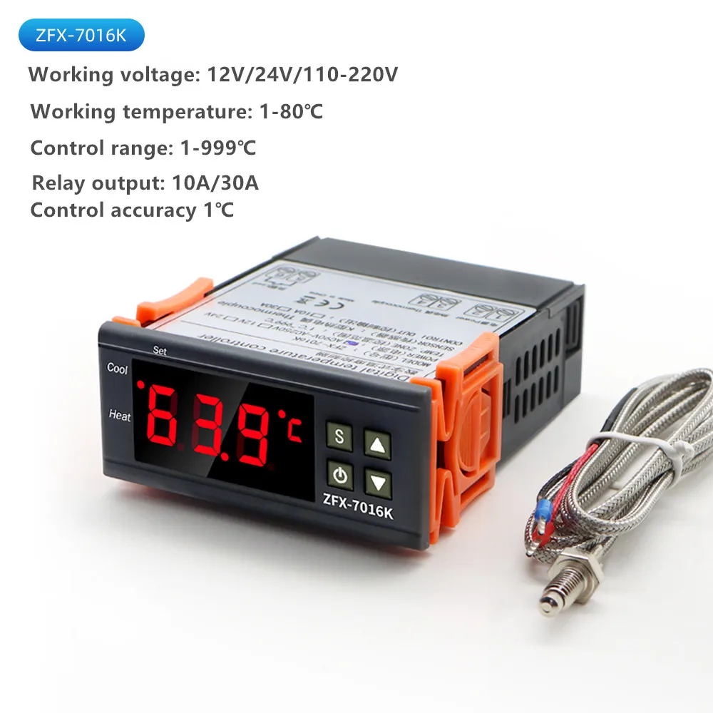 

Digital Temperature Controller Thermostat Thermoregulator incubator Thermometer Burner Oven Control Switch Temp Sensor ZFX-7016K