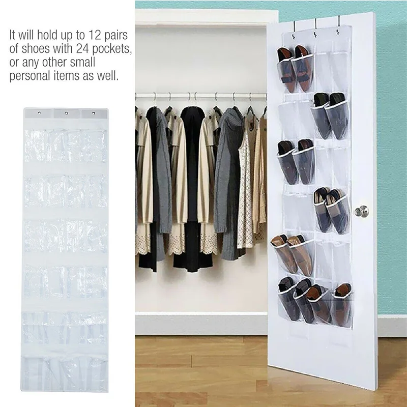 24 Grid Wall-mounted Shoes Organizer Rack Over Door Hanging Storage Holder Rack Bedroom Closets Shoes Storage Bag for Room