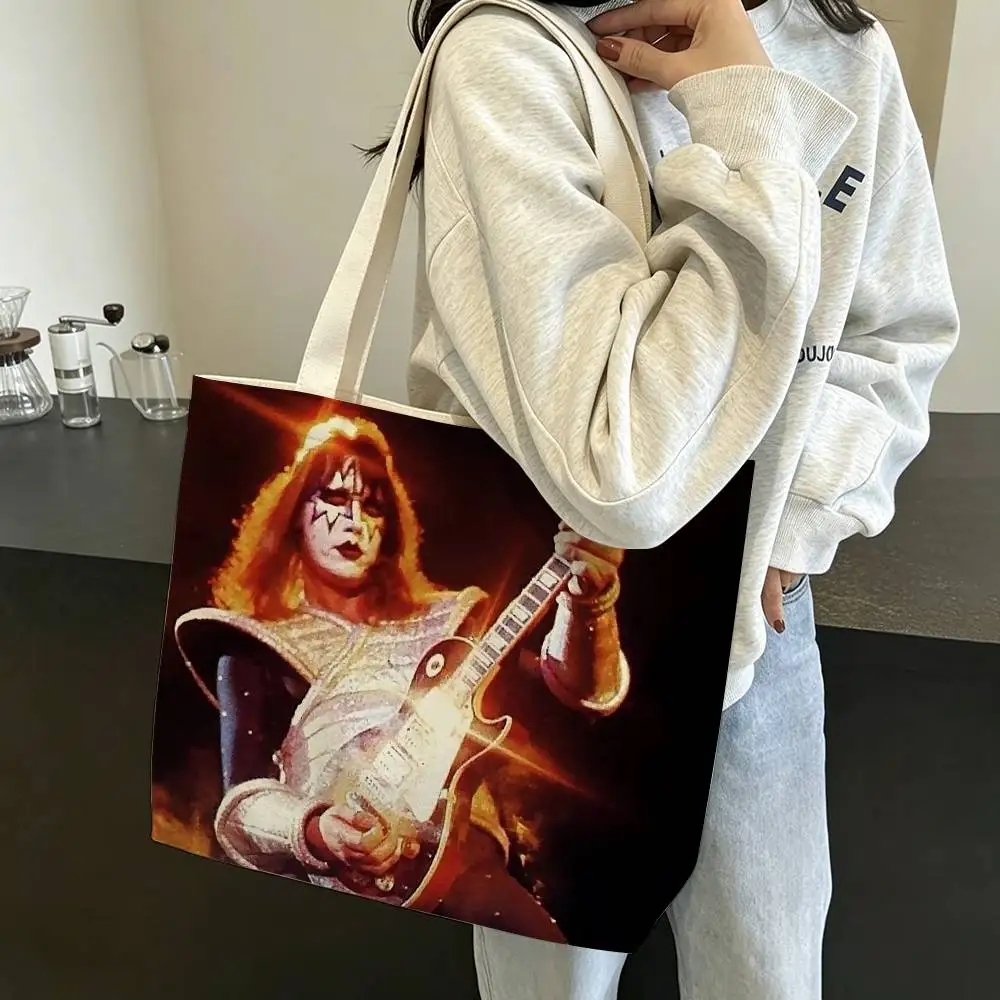 Rock Spaceman A-Ace Frehley K-KISS Large Capacity Cotton Polyester Zipper Tote Bag Daily Shopping Shoulder Handbag