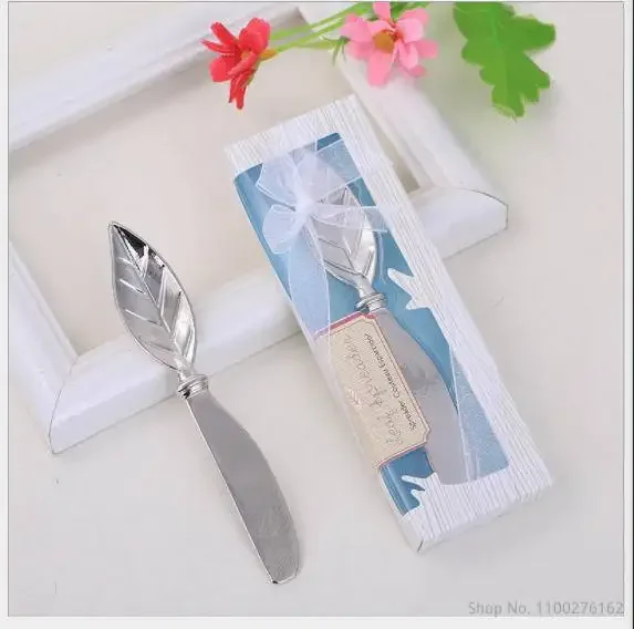 10pcs/lot Chrome Leaf Butter Knife Spreader Valentine's Day Gift Christmas Wedding Favors