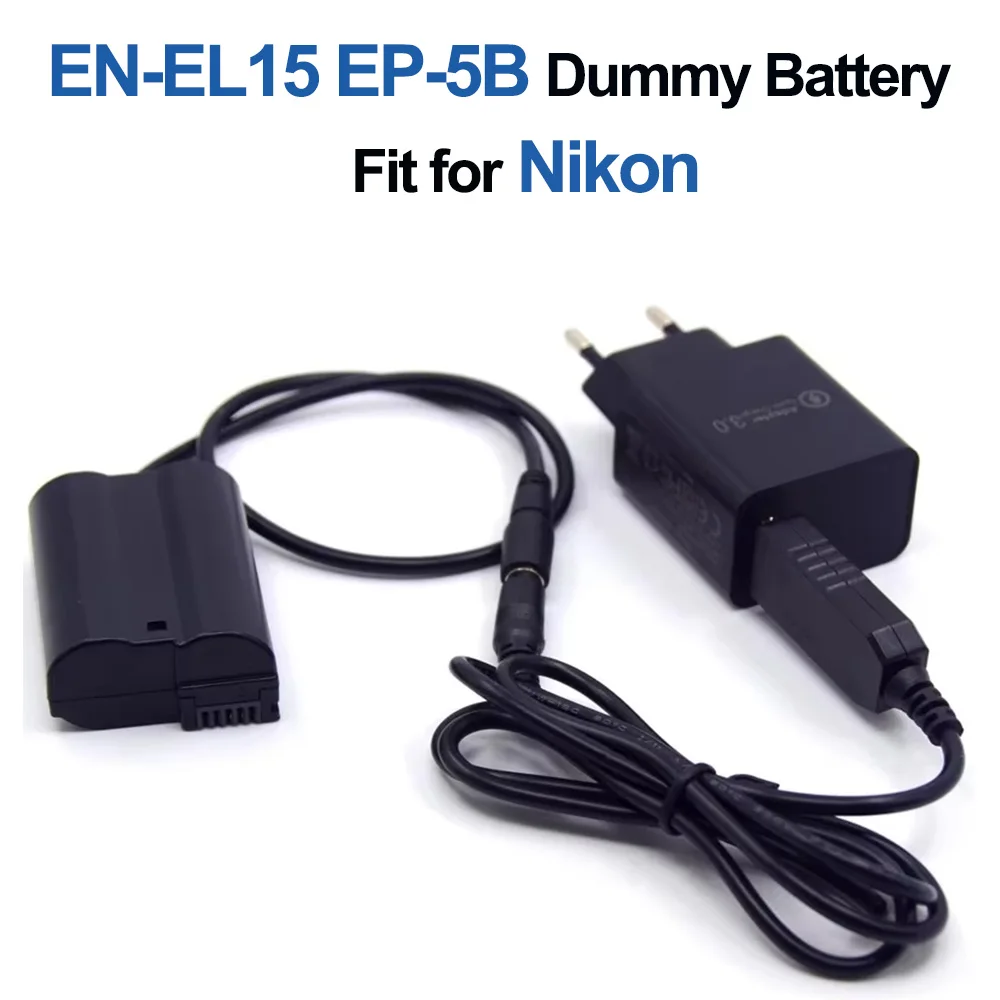 

EN-EL15 ENEL15 Dummy Battery EP-5B DC Coupler 18W Charger USB DC Cable for Nikon Z7 Z6 D7500 D7200 D7100 D850 D810 D800 Camera