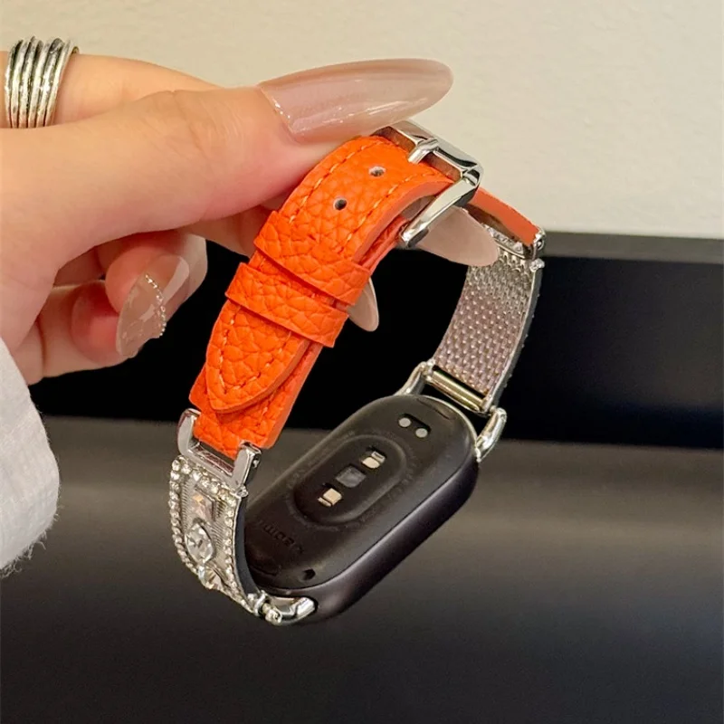 

Diamond studded genuine leather is suitable for Xiaomi Band 8Pro/9Pro，For Mi band 3/4/5/6/7，8/8NFC/9/9NFC/10/10NFC，For Redmi Wat