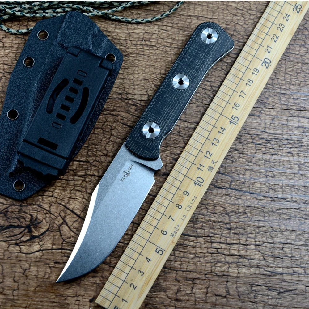 TWOSUN TS613 Knife D2 Stonewashed Blade Kydex Sheath for Outdoor Camping Hunting Knives