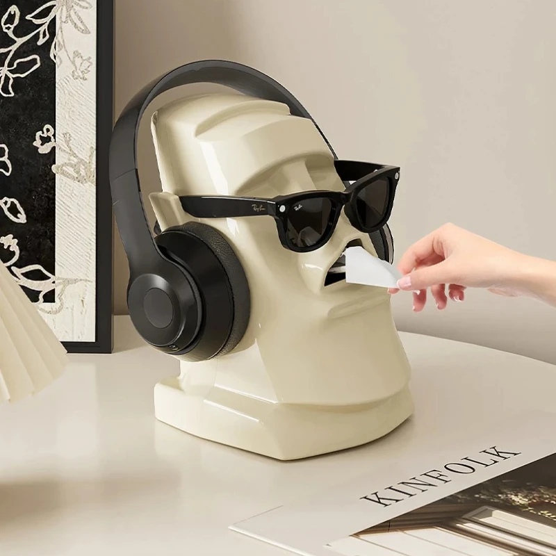 

1Pcs Household Tissue Box Creative Stone Figure Paper Towel Box Living Room Bedroom Table Decorative Simple Modern Style