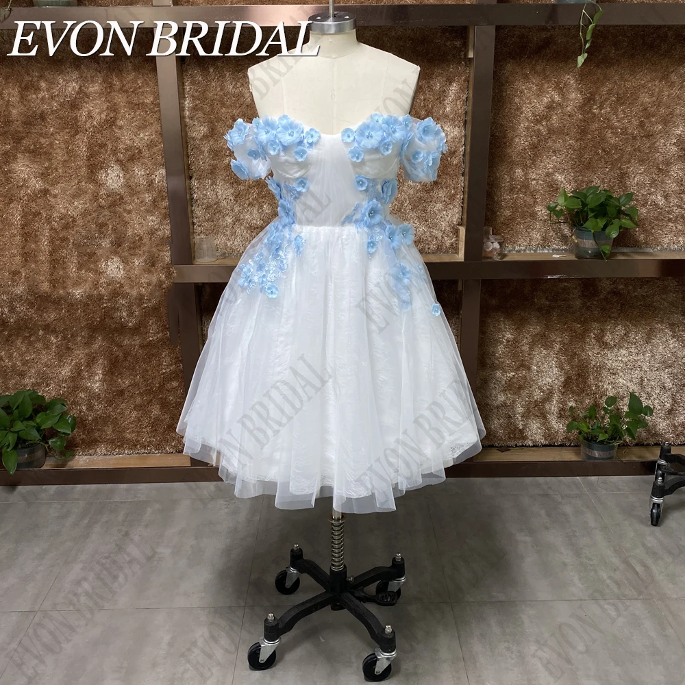 EVON BRIDAL Foto Reale 3D Fiori Prom Dress Sweetheart Off Shoulder Abiti da sera Tulle Mini A Line Vestido de baile Senza spalline Romantici Abiti del partito di laurea per le donne Corsetto Backless Custom Made 2024