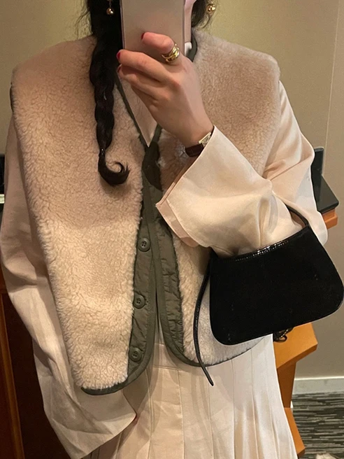 

Корейский повседневный круглый жилет из меха ягненка Ne Svel, женский осенне-зимний новый милый антивозрастной мягкий уютный топ