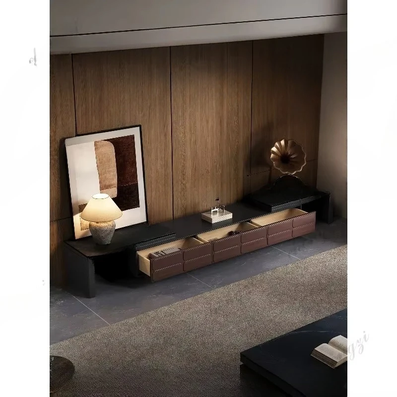 light luxury telescopic TV cabinet high-end living room marble