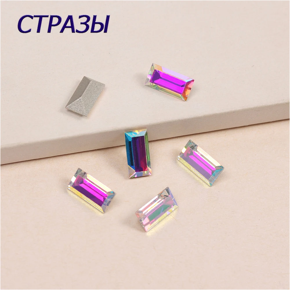 24pcs/pack Top Quality Crystal Baguette Shape AB Color Non Hotfix Nail Art Rhinestone Super Bright Glass Strass Nail Art Gem