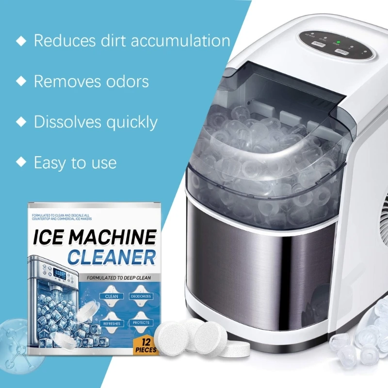 12Pcs Ice Machine Cleaner Maker Descaler 12Pcs Clean Tablets Nickel Safe Scale Remover for Countertop Ice Makers Gifts KXRE